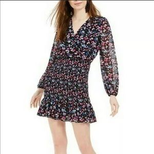 New Leyden Printed Smocked Mini Dress Black Size L